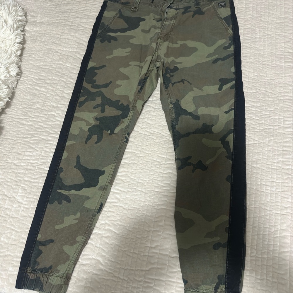 Camouflage Pants with Black Side Stripes